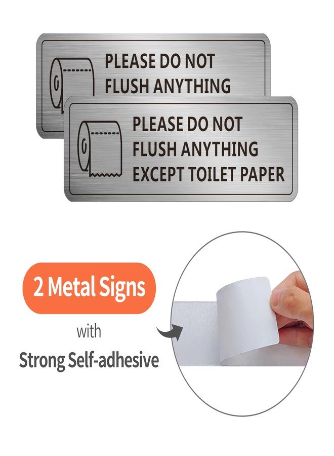 MongFun Do Not Flush Anything Except Toilet Paper Sign for Bathroom, Do Not Flush Rules Bathroom Sign, (2 PACK) Self-adhesive Aluminum Metal Signs for Business and Home (9 x 3 Inch, Brushed Aluminum) - Image 2