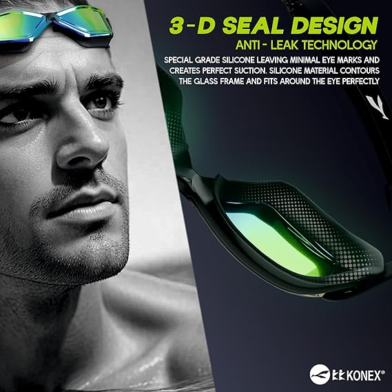 KONEX Anti-Fog Premium Swimming Goggles for Men & Women with UV Protection | Comes Along with Ear Plugs & Nose Pin | Ideal for Children & Adults (Mercury) (Mercury) - Image 3