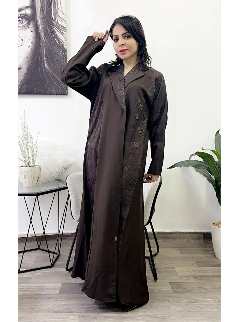 Fashion Line Abaya JACKET-Neck Brown Jakar Musazar Brown