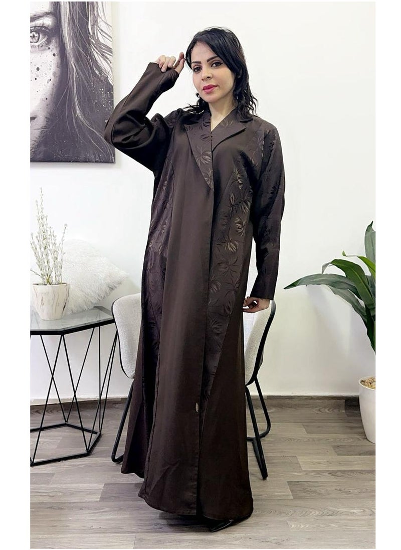FASHION LINE - Abaya JACKET-Neck Brown Jakar Musazar Brown - Image 1
