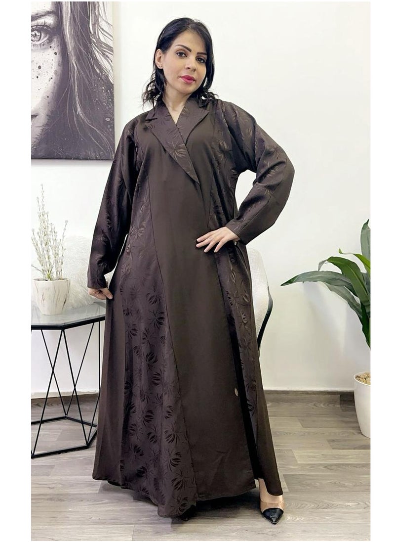 FASHION LINE - Abaya JACKET-Neck Brown Jakar Musazar Brown - Image 1