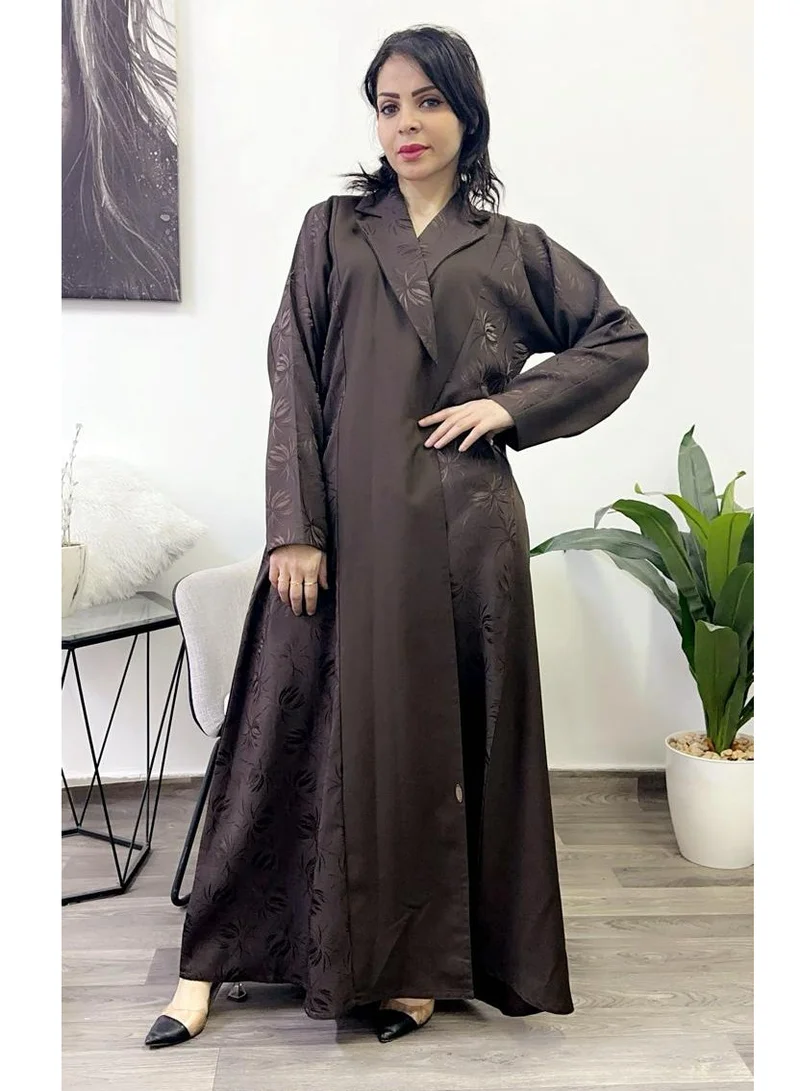 Fashion Line Abaya JACKET-Neck Brown Jakar Musazar Brown