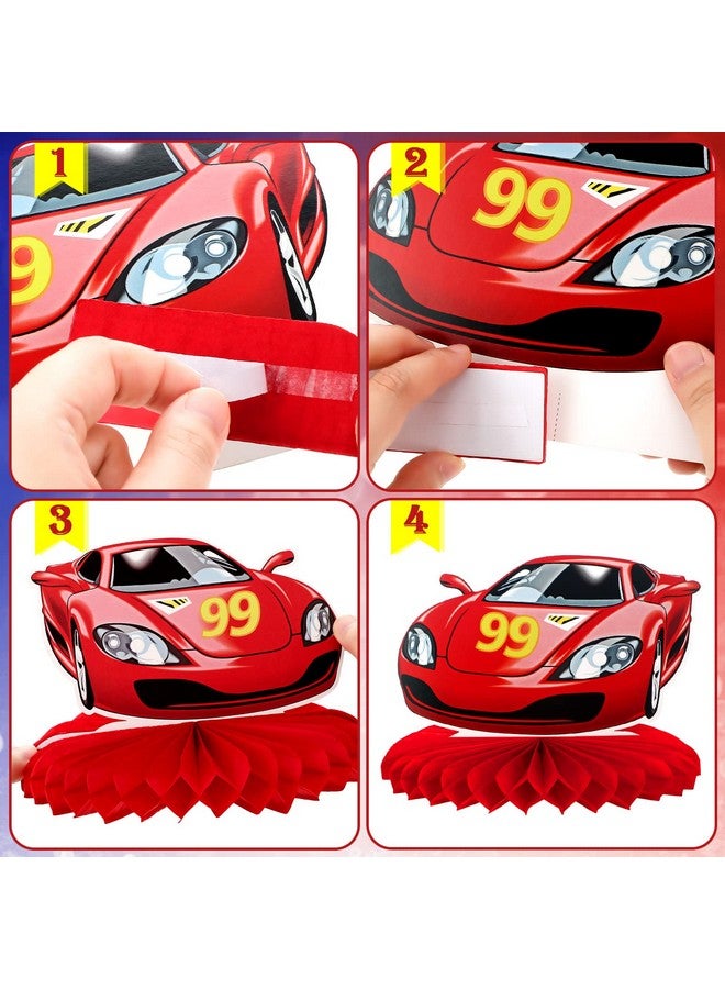 Inbagi 9 قطع زينة حفلات سيارات السباق زخارف مركزية على شكل خلية عسل زينة طاولة حفلات سباق زينة مزدوجة الجوانب لProps كشك صور سيارات لعيد الميلاد وحفلات استقبال الأطفال لوازم حفلة على طراز سيارة السباق - Image 4