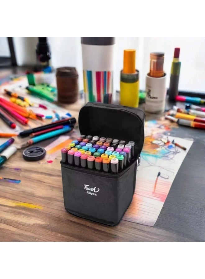Touch 48-Piece Art Marker Set | Vibrant Color Variety & Compact Organizer Bag for Endless Creativity - Image 2