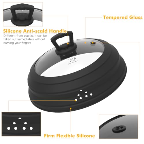 GLOU-GLOU GOOSE GGG Microwave Splatter Cover Vented Glass Splatter Guard Lid with Collapsible Silicone for Food as Pot Cover Plate 10.8 inch for 6 7 8 9 10 inch Plate Bowl - Image 3