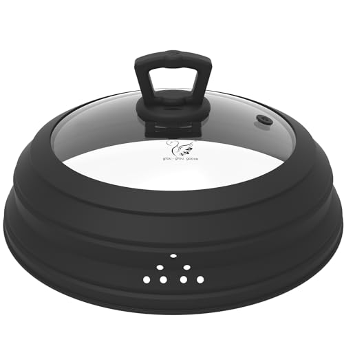 GLOU-GLOU GOOSE GGG Microwave Splatter Cover Vented Glass Splatter Guard Lid with Collapsible Silicone for Food as Pot Cover Plate 10.8 inch for 6 7 8 9 10 inch Plate Bowl - Image 1