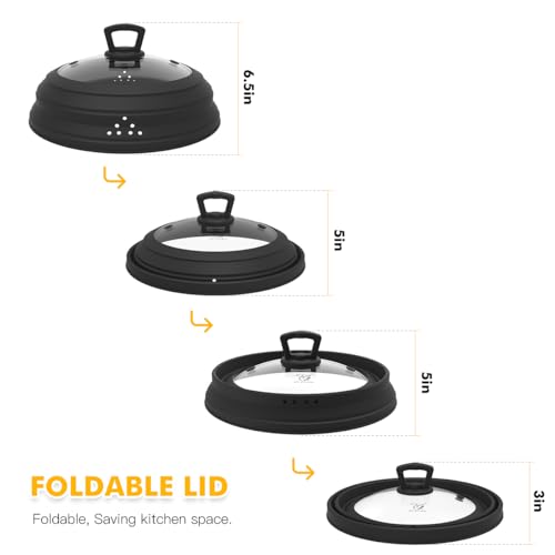 GLOU-GLOU GOOSE GGG Microwave Splatter Cover Vented Glass Splatter Guard Lid with Collapsible Silicone for Food as Pot Cover Plate 10.8 inch for 6 7 8 9 10 inch Plate Bowl - Image 4