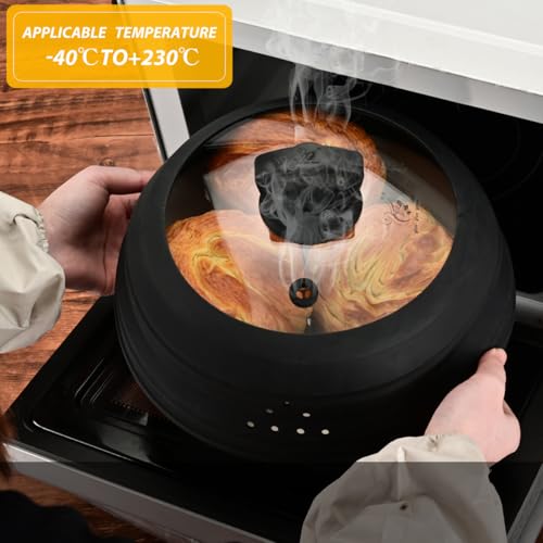 GLOU-GLOU GOOSE GGG Microwave Splatter Cover Vented Glass Splatter Guard Lid with Collapsible Silicone for Food as Pot Cover Plate 10.8 inch for 6 7 8 9 10 inch Plate Bowl - Image 2