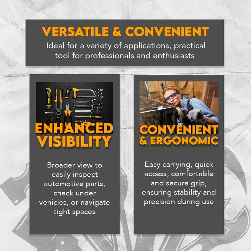 SE 33Inch Telescoping Rectangular Mirror with Cushion Grip Handle  Adjustable Pivoting 2x35 Inch Mirror for Automotive Home Inspection and HardtoReach Areas - Image 2