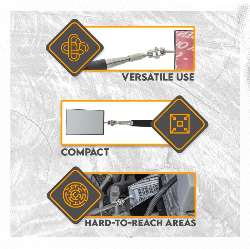 SE 33Inch Telescoping Rectangular Mirror with Cushion Grip Handle  Adjustable Pivoting 2x35 Inch Mirror for Automotive Home Inspection and HardtoReach Areas - Image 3