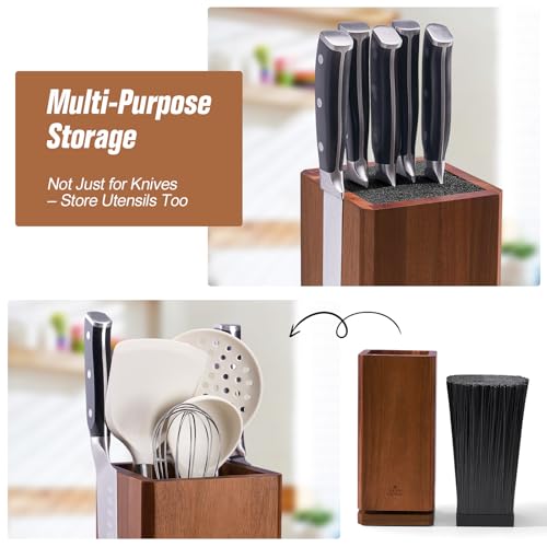 ENOKING 360° Rotating Magnetic Knife Block without Knivies, Acacia Wood Knife Holder with Removable Bristles, Large Capacity Knife Storage Organizer for Kitchen Countertop - Image 5