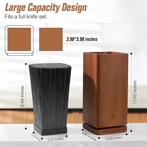 ENOKING 360° Rotating Magnetic Knife Block without Knivies, Acacia Wood Knife Holder with Removable Bristles, Large Capacity Knife Storage Organizer for Kitchen Countertop - Image 4