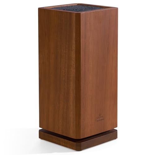 ENOKING 360° Rotating Magnetic Knife Block without Knivies, Acacia Wood Knife Holder with Removable Bristles, Large Capacity Knife Storage Organizer for Kitchen Countertop - Image 1
