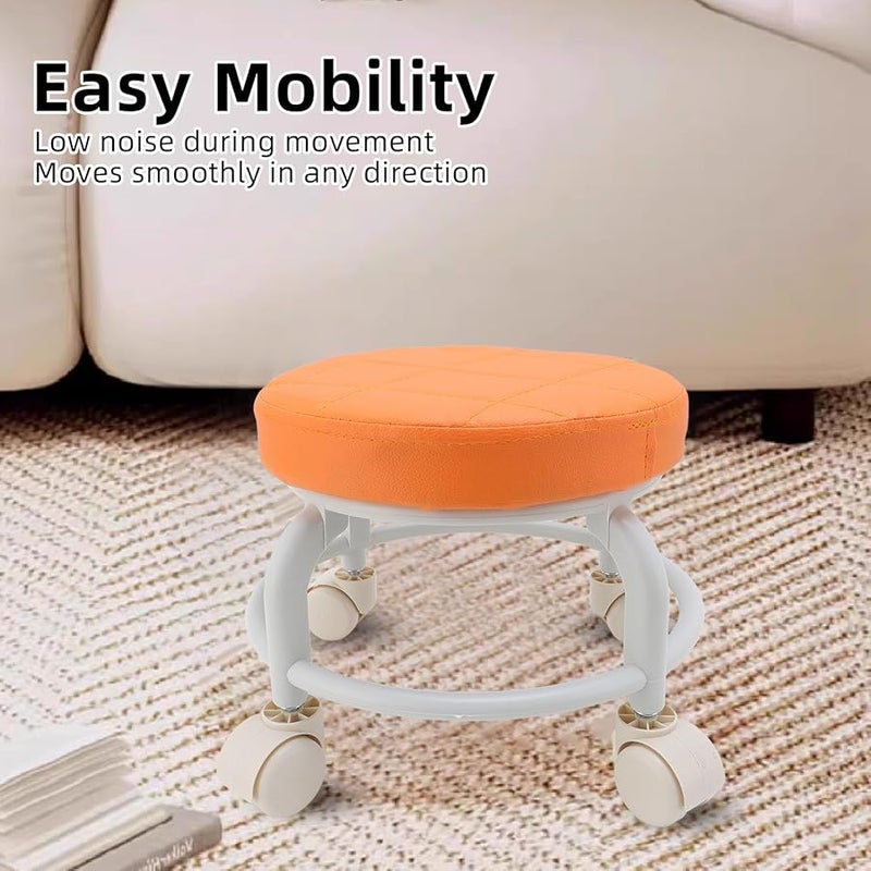 مقعد دوار منخفض أسود من جلد PU مع عجلات، مقعد دوار 360 درجة متين للمنزل والمكتب والمرآب - Image 5