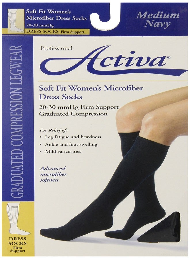 Activa 20-30 mmHg Soft Fit Knee High Socks, Navy, Medium - Image 1