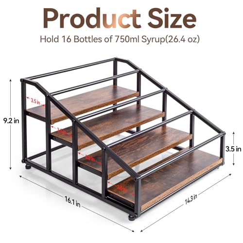 kimilus Coffee Syrup Organizer Rack Liquor Bottle Display Shelf 4 Tier 16 Syrup Bottles Holder Stand for Coffee Bar Kitchen Small Wine Rack for Family Storage for Syrup Wine Dressing - Image 3