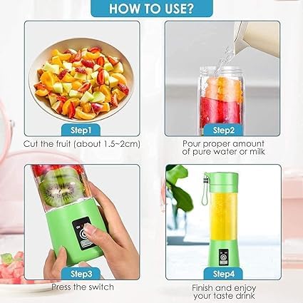 Aktnil 4 Blades Rechargeable Portable Electric USB Juice Maker Blender for Smoothie Juices Juicer Bottle Blender Grinder Mixer Fruit Juicer for All Fruits Vegetables Multicolor - Image 2