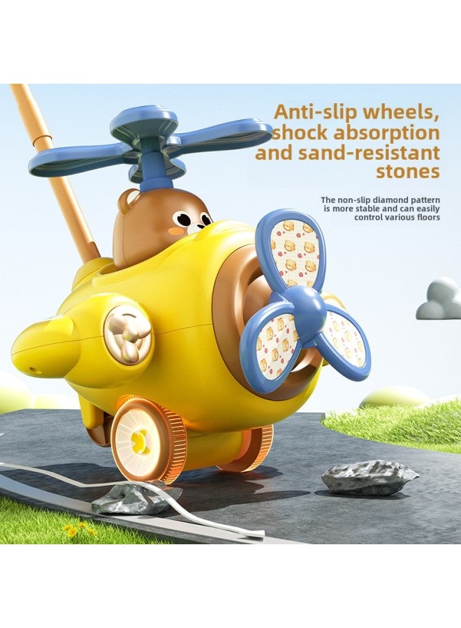 Children's Moe Fun Toddler Trolley Aircraft Bear Push Push Music Single Pole With Bell Interactive Toy 1-3 Years Old-Color:Blue - Image 3