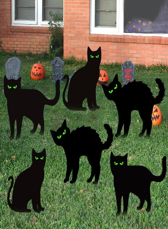 Labrostar Halloween Decorations Outdoor 6 PCS Black Cat Yard Signs with Stakes Scary Silhouette with Glow in Eyes Waterproof for Yard Lawn Garden Indoor Home Halloween Decor - Image 4