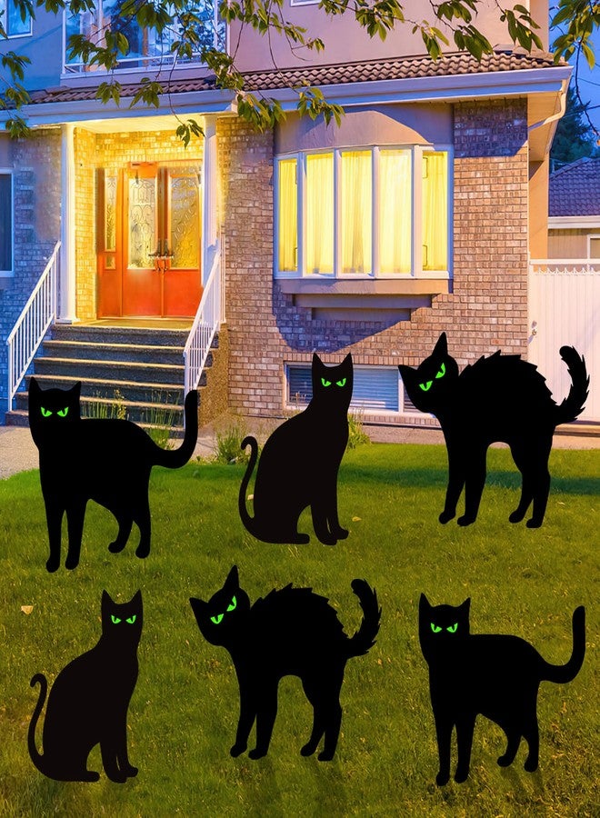 Labrostar Halloween Decorations Outdoor 6 PCS Black Cat Yard Signs with Stakes Scary Silhouette with Glow in Eyes Waterproof for Yard Lawn Garden Indoor Home Halloween Decor - Image 1