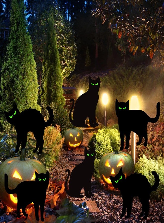 Labrostar Halloween Decorations Outdoor 6 PCS Black Cat Yard Signs with Stakes Scary Silhouette with Glow in Eyes Waterproof for Yard Lawn Garden Indoor Home Halloween Decor - Image 2