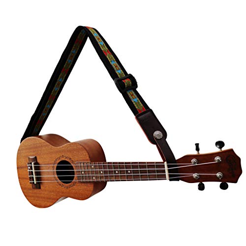 MUSIC FIRST Original Design Vintage Mysterious Aztec Soft Meshbelt & Genuine Leather Ukulele Strap Ukulele Shoulder Strap With a Genuine Leather Strap Locker - Image 5