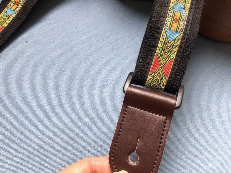 MUSIC FIRST Original Design Vintage Mysterious Aztec Soft Meshbelt & Genuine Leather Ukulele Strap Ukulele Shoulder Strap With a Genuine Leather Strap Locker - Image 3