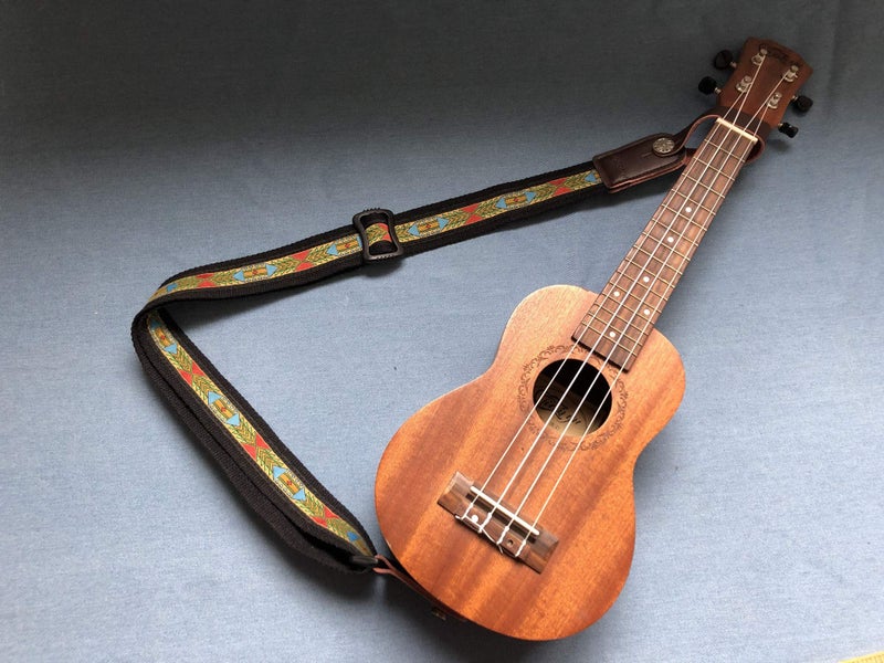 MUSIC FIRST Original Design Vintage Mysterious Aztec Soft Meshbelt & Genuine Leather Ukulele Strap Ukulele Shoulder Strap With a Genuine Leather Strap Locker - Image 4