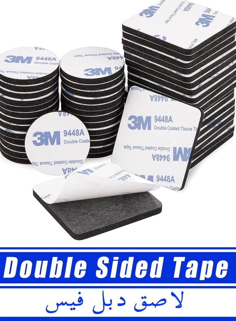 3M 100 Pcs Double Sided Tape Strong Heavy Duty Waterproof Tape Adhesive Foam Pad Tape Double Sided Foam Tape for Holding Picture, Walls Picture, Light, Hooks, Home, Office, Square  Round, 40×40mm - Image 1
