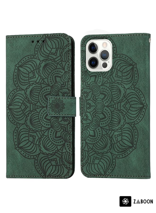 Zaboon Protective Case Cover For iPhone 14 Pro Max Mandala Embossed Flip Leather - Image 1