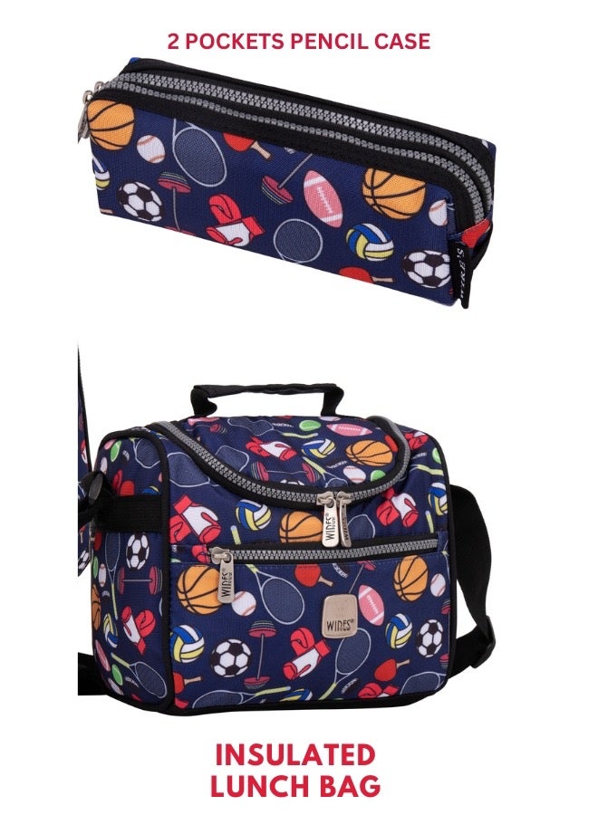 Wires 3 Piece Kids School Trolley Bag laptop compartment Big Wheels With Lunch bag u0026 Pencil Case - Image 5