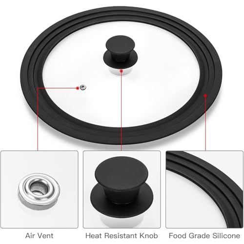 CORYTAO Universal Lid for Pots, Pans and Skillets, Tempered Glass Lid fit 9.5", 10", 11" Skillets, Pots, Frying Pans, Cast Iron, Crock Pot and Other Glass Covers Replacement - Image 3