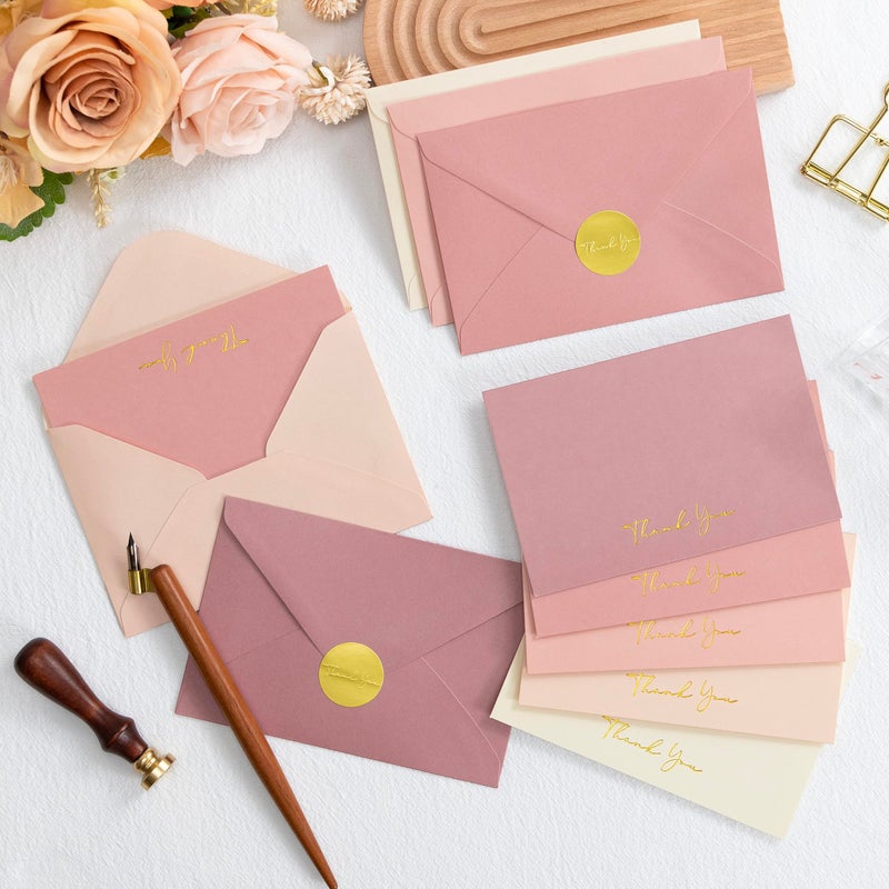 Crisky Dusty Rose Thank You Cards with Envelopes & Stickersï¼Œ 25 Pack Bridal Shower Graduation Thank You Cards Small Business, Wedding Baby Shower Birthday Funeral Notes Bulk - Image 3