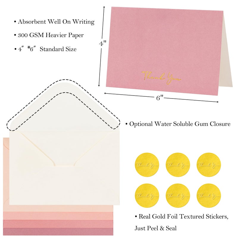 Crisky Dusty Rose Thank You Cards with Envelopes & Stickersï¼Œ 25 Pack Bridal Shower Graduation Thank You Cards Small Business, Wedding Baby Shower Birthday Funeral Notes Bulk - Image 2