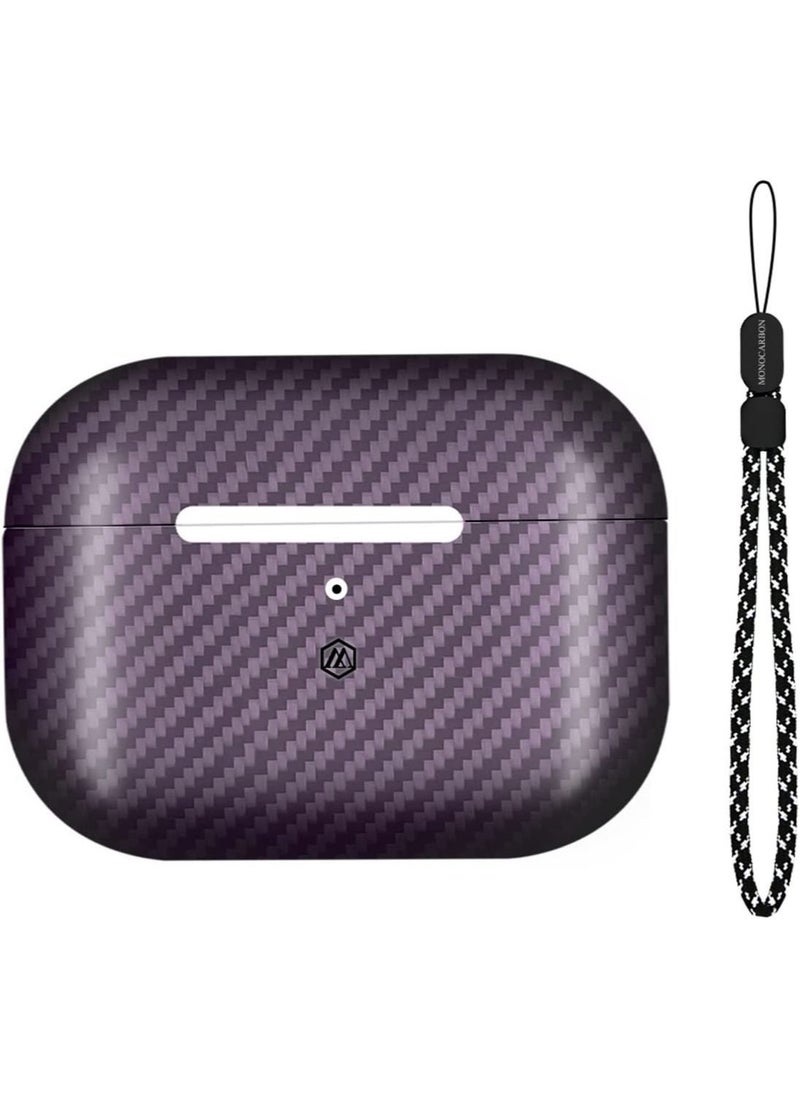 MONOCARBON Real Carbon Fiber for Airpods Pro 2nd Generation (2022) Airpods Pro 2 Case Cover with Lanyard - Matte Purple  - Image 1