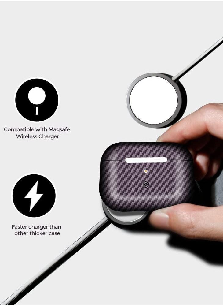 MONOCARBON Real Carbon Fiber for Airpods Pro 2nd Generation (2022) Airpods Pro 2 Case Cover with Lanyard - Matte Purple  - Image 3