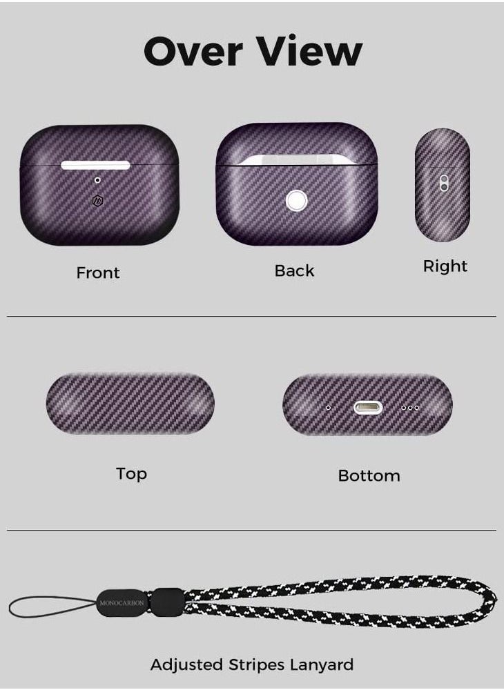 MONOCARBON Real Carbon Fiber for Airpods Pro 2nd Generation (2022) Airpods Pro 2 Case Cover with Lanyard - Matte Purple  - Image 5