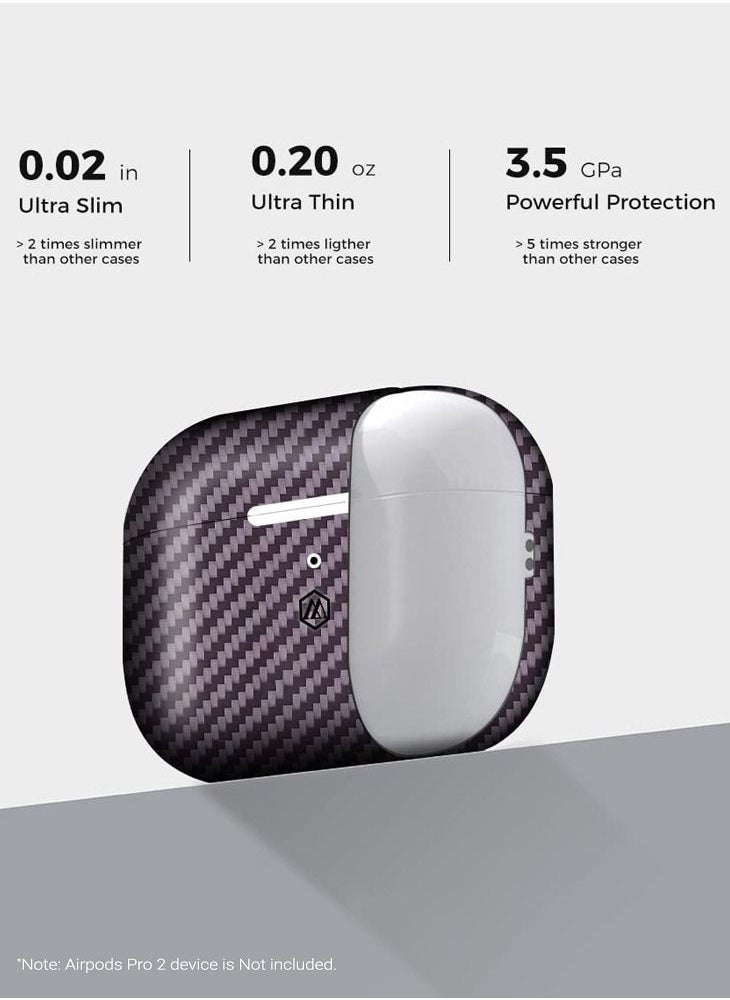 MONOCARBON Real Carbon Fiber for Airpods Pro 2nd Generation (2022) Airpods Pro 2 Case Cover with Lanyard - Matte Purple  - Image 2