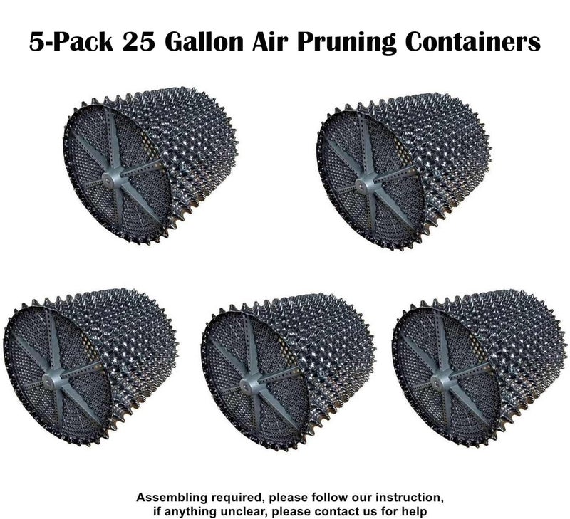 RooTrimmer Air Pruning Containers, 25 Gallon Air Pruning Planters, 100 Liter 20" X 20" D/H Special Packing Interlocked Large Air Root Pruning Planters for Big Tree Grow Outdoor, Black, 5 Packs - Image 2