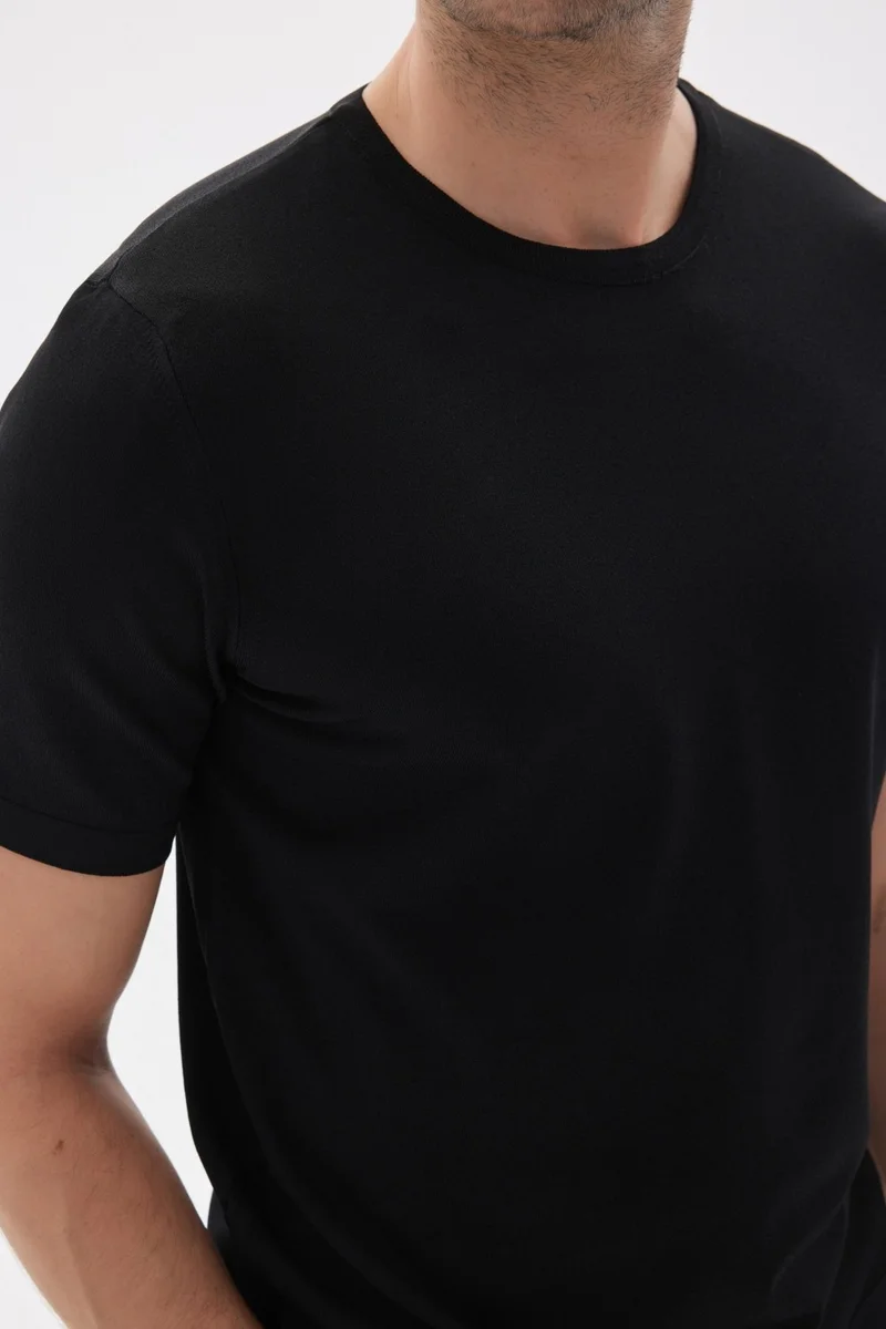 Odelon Limited Men's Plain Short Sleeve Rayon Knit T-Shirt Black