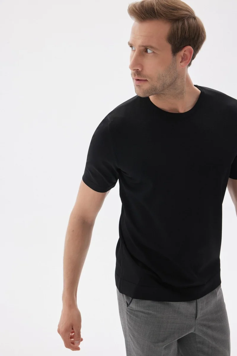 Odelon Limited Men's Plain Short Sleeve Rayon Knit T-Shirt Black