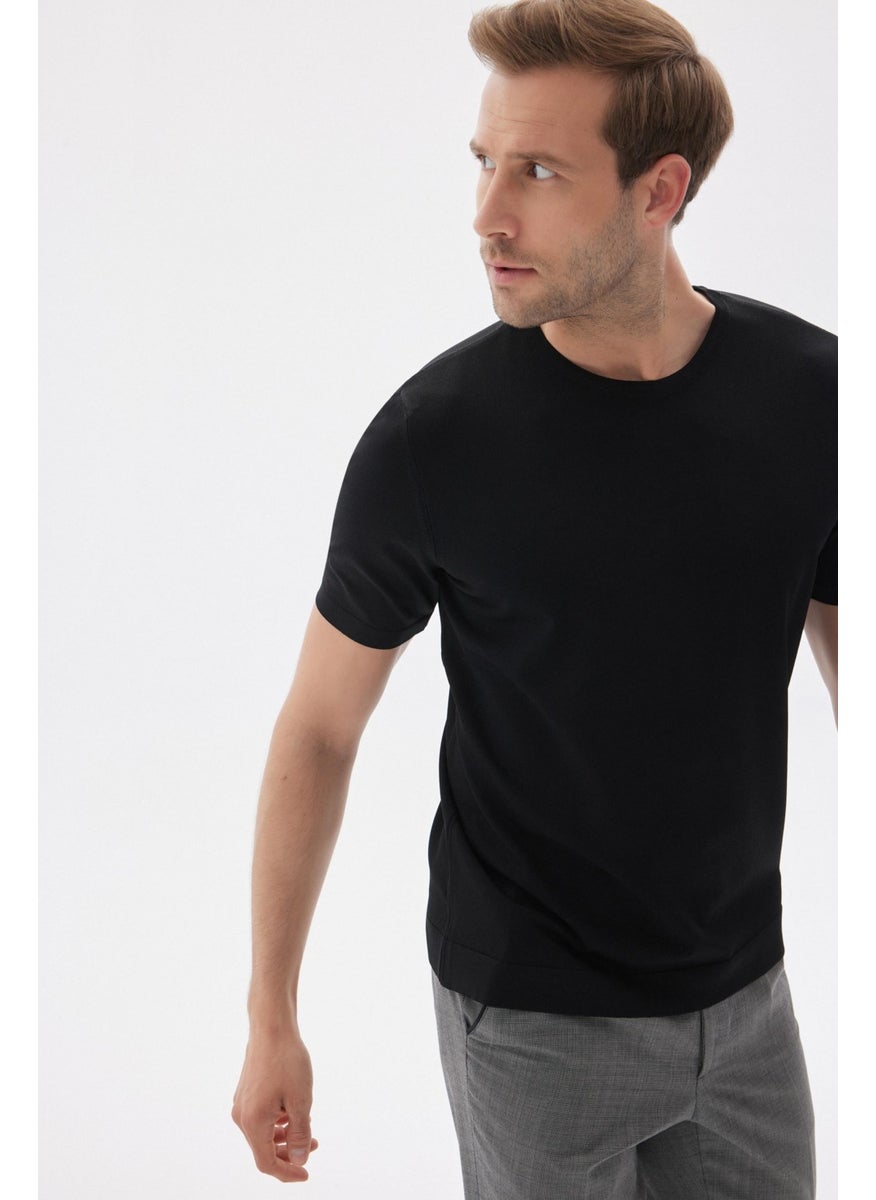 Odelon Limited Men's Plain Short Sleeve Rayon Knit T-Shirt Black  - Image 3