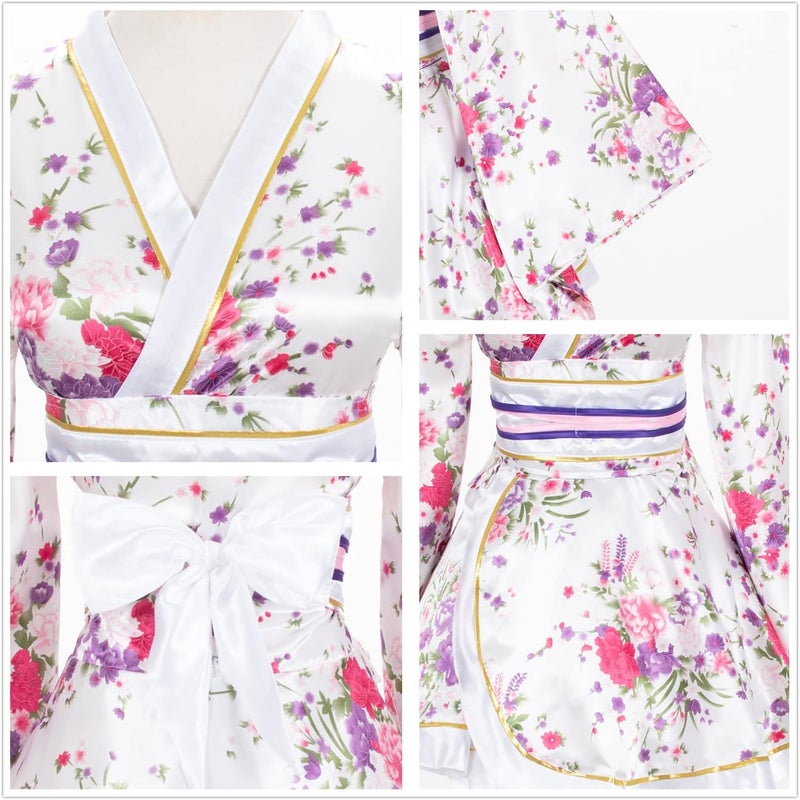 Elibelle Japanese Anime Women's Dance Kimono Robe Fancy Dress Hand Held Silk Folding Fans Tabi Hairstick Socks Set - Image 3