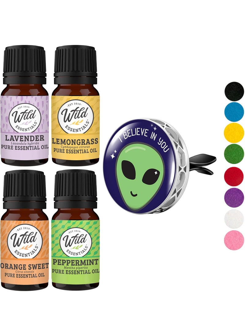 mEssentials - Wild Essentials I Believe In You Car Vent Essential Oil Diffuser Kit With Lavender, Lemongrass, Peppermint, Orange Oils, 8 Refill Pads, Calming Aromatherapy Gift Set, Customizable, Perfume - Image 1