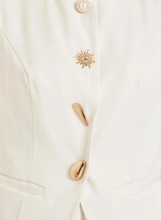 Styli  Women Cream Sleeveless Buttoned Waistcoat for Women | Best Price UAE