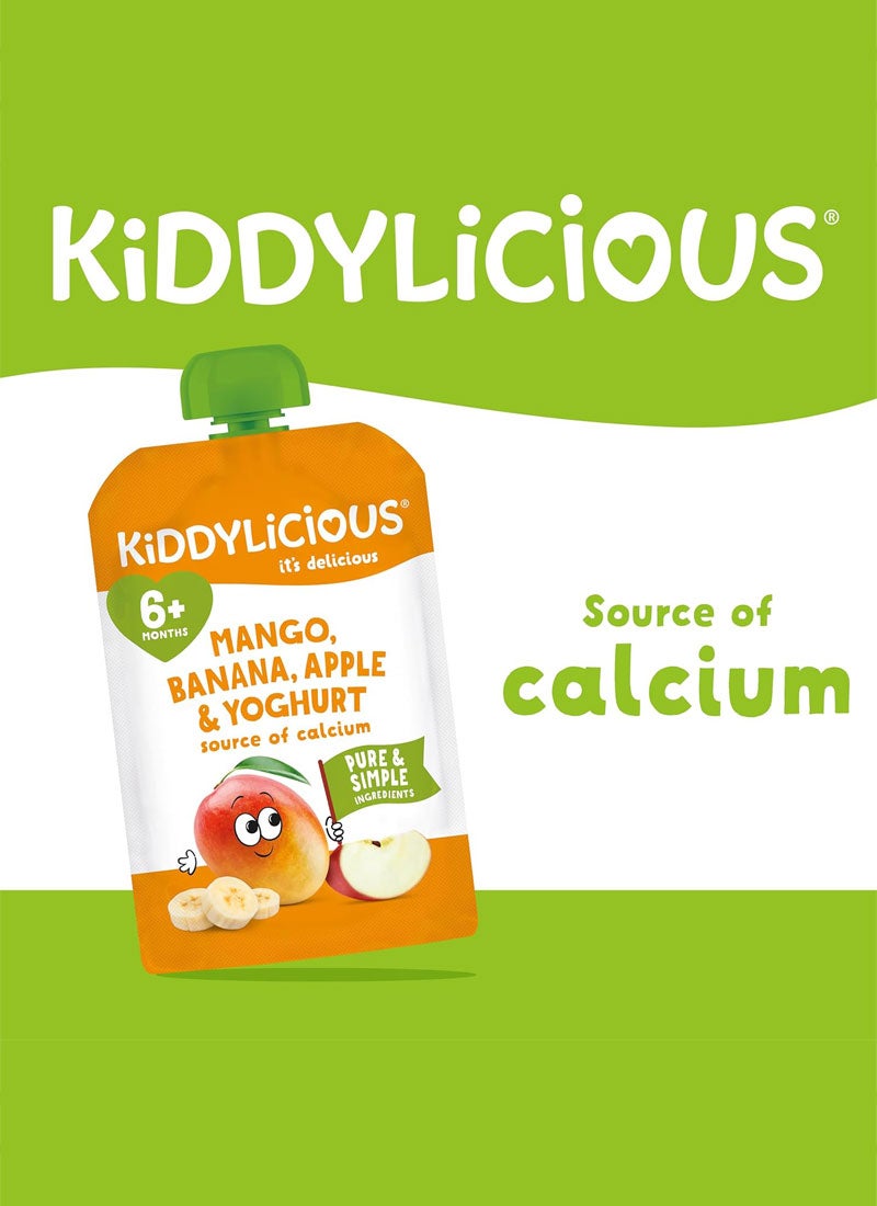 Kiddylicious Mango, Banana, Apple & Yoghurt Pouch 100g | Baby Food Puree for 6+ Months | Smooth Fruit & Yoghurt Blend | Source of Calcium, No Added Flavours, Colours or Preservatives, Vegetarian - Image 2