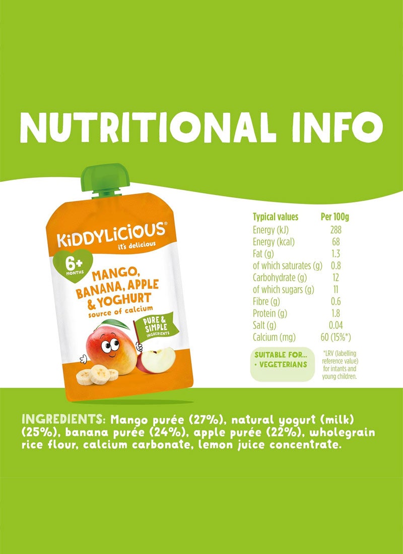 Kiddylicious Mango, Banana, Apple & Yoghurt Pouch 100g | Baby Food Puree for 6+ Months | Smooth Fruit & Yoghurt Blend | Source of Calcium, No Added Flavours, Colours or Preservatives, Vegetarian - Image 3