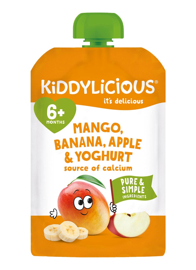 Kiddylicious Mango, Banana, Apple & Yoghurt Pouch 100g | Baby Food Puree for 6+ Months | Smooth Fruit & Yoghurt Blend | Source of Calcium, No Added Flavours, Colours or Preservatives, Vegetarian - Image 1
