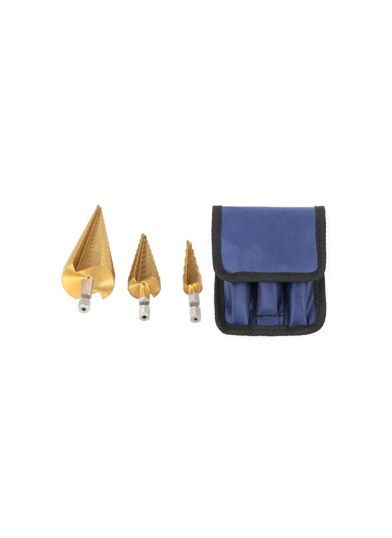 3-Piece Titanium Coted Cone Metal Step Drill Bits