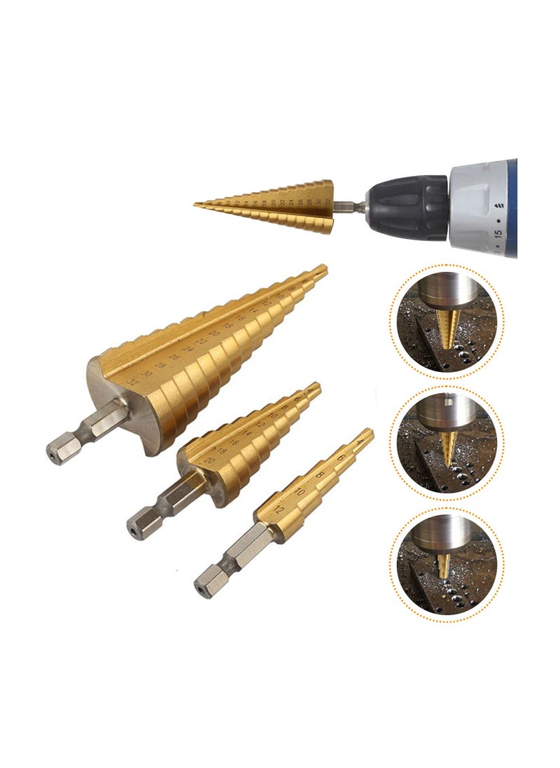 3-Piece Titanium Coted Cone Metal Step Drill Bits